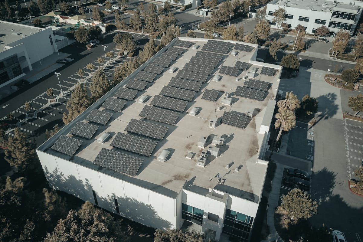 solar panels on the building rooftop